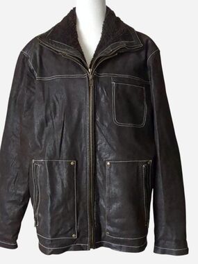 Vintage Leather Brown Leather Jacket Size L - 2-in-1 Utility Coat